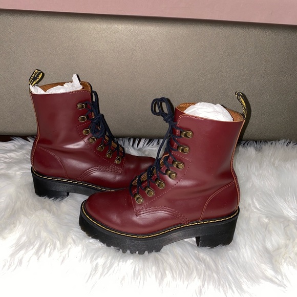 Dr. Martens Leona Platform Cherry Red Oxblood Boots RARE COLOR - Picture 2 of 7